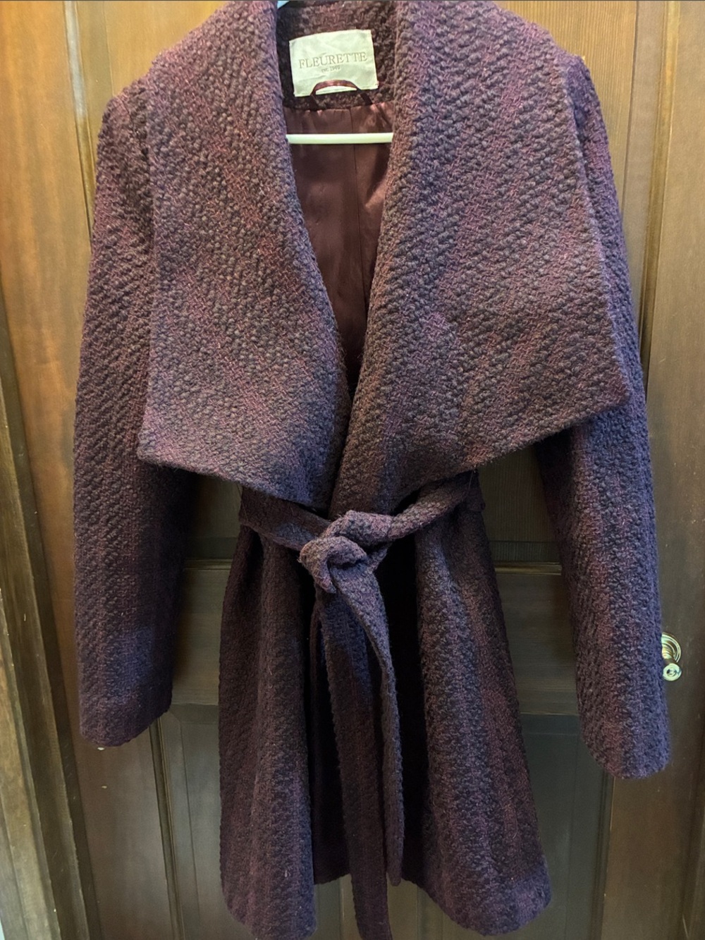 Fleurette Women's Belted Bouclé Trench Coat in Plum